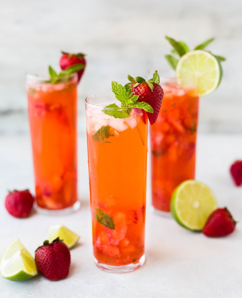 Strawberry mint lime cocktail. 